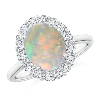 10x8mm AAAA Oval Opal Ring with Floral Diamond Halo in P950 Platinum