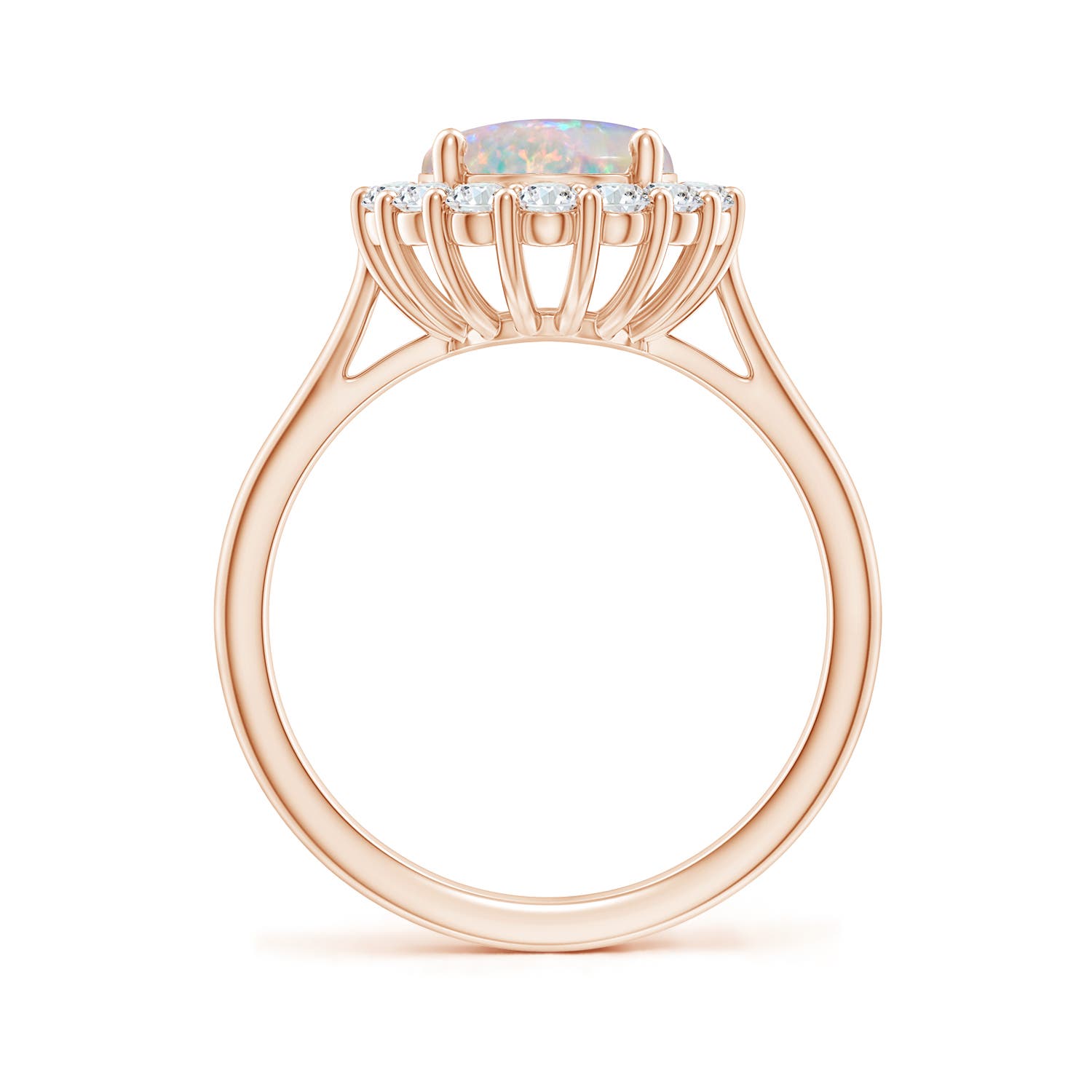 10x8mm AAAA Oval Opal Ring with Floral Diamond Halo in Rose Gold