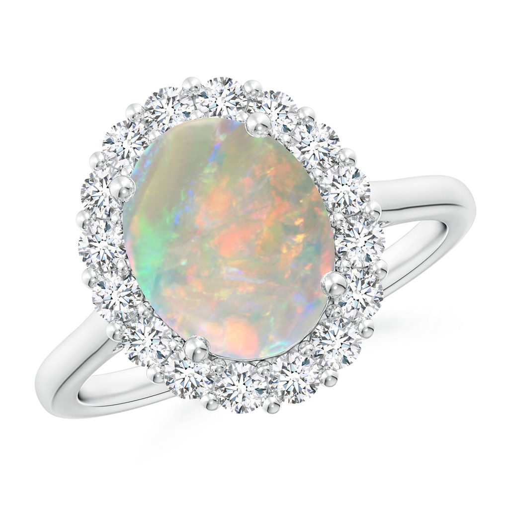 10x8mm AAAA Oval Opal Ring with Floral Diamond Halo in White Gold