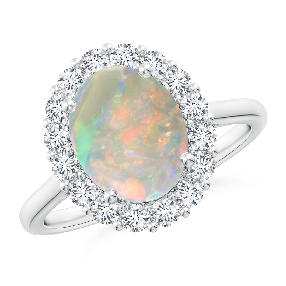 10x8mm AAAA Oval Opal Ring with Floral Diamond Halo in White Gold 