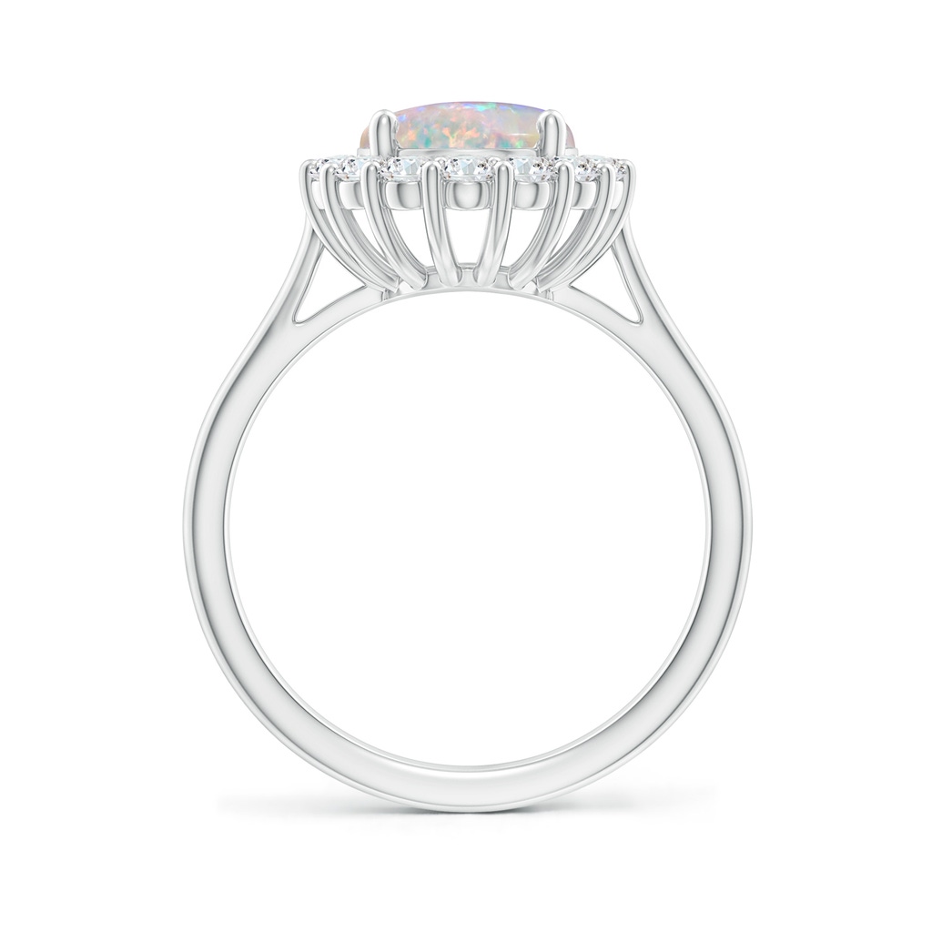 10x8mm AAAA Oval Opal Ring with Floral Diamond Halo in White Gold Side-1