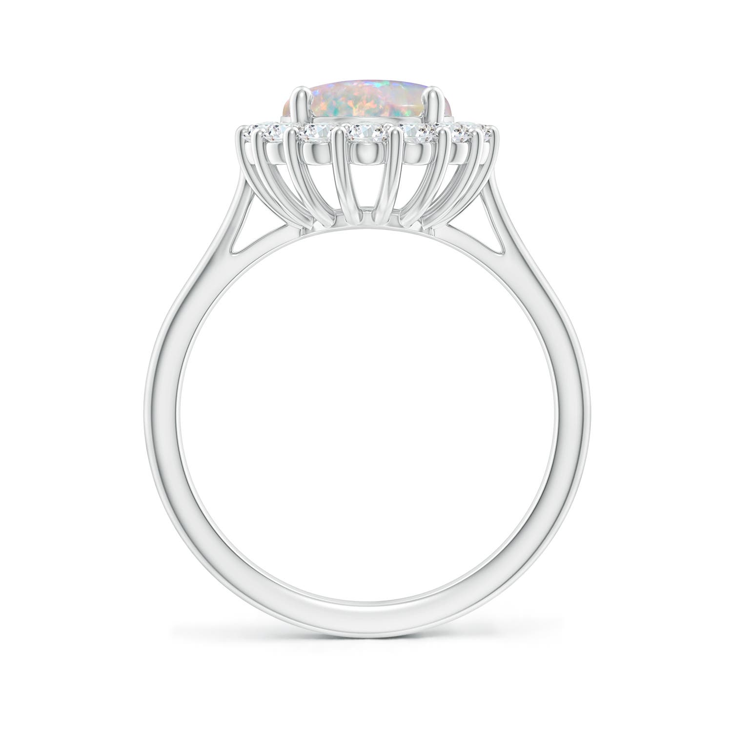10x8mm AAAA Oval Opal Ring with Floral Diamond Halo in White Gold - side 2