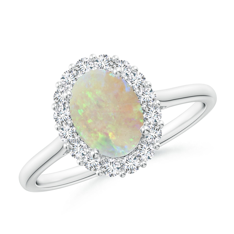 8x6mm AAA Oval Opal Ring with Floral Diamond Halo in P950 Platinum 