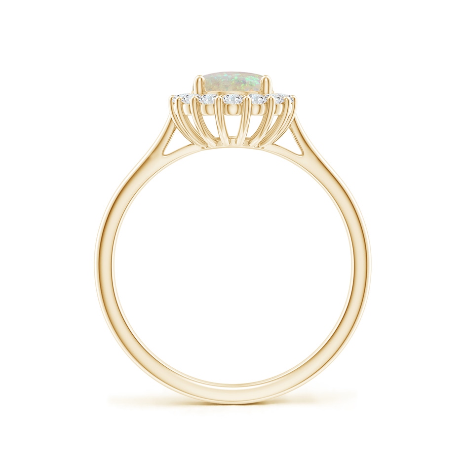 8x6mm AAA Oval Opal Ring with Floral Diamond Halo in Yellow Gold side-1
