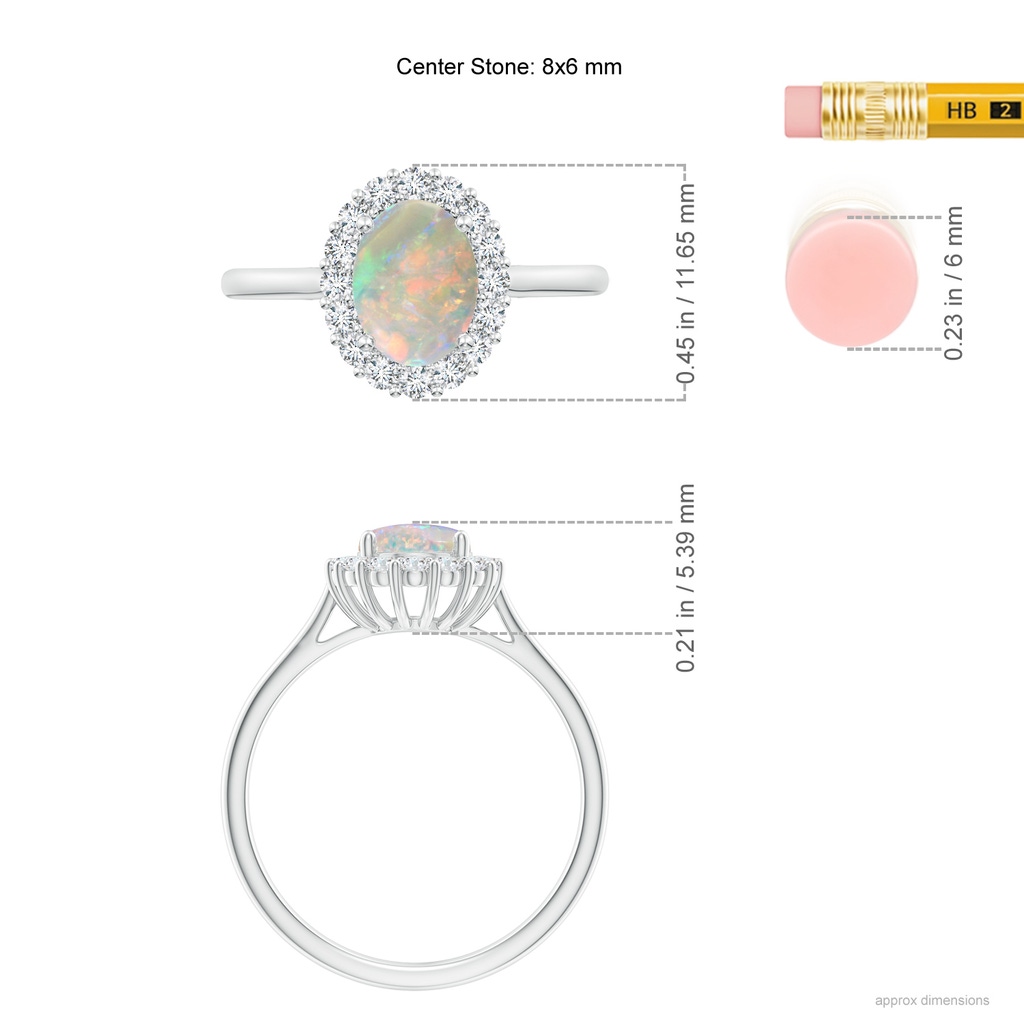 8x6mm AAAA Oval Opal Ring with Floral Diamond Halo in White Gold Ruler