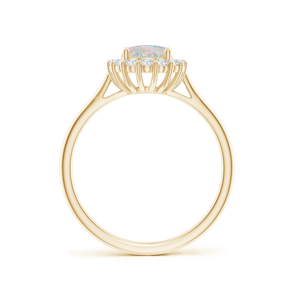 8x6mm AAAA Oval Opal Ring with Floral Diamond Halo in Yellow Gold Side-1