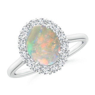 9x7mm AAAA Oval Opal Ring with Floral Diamond Halo in P950 Platinum