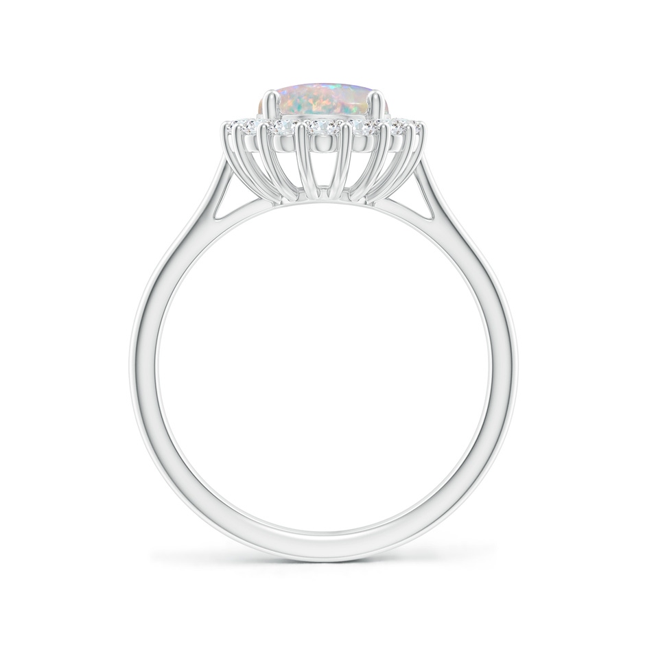 9x7mm AAAA Oval Opal Ring with Floral Diamond Halo in White Gold side-1