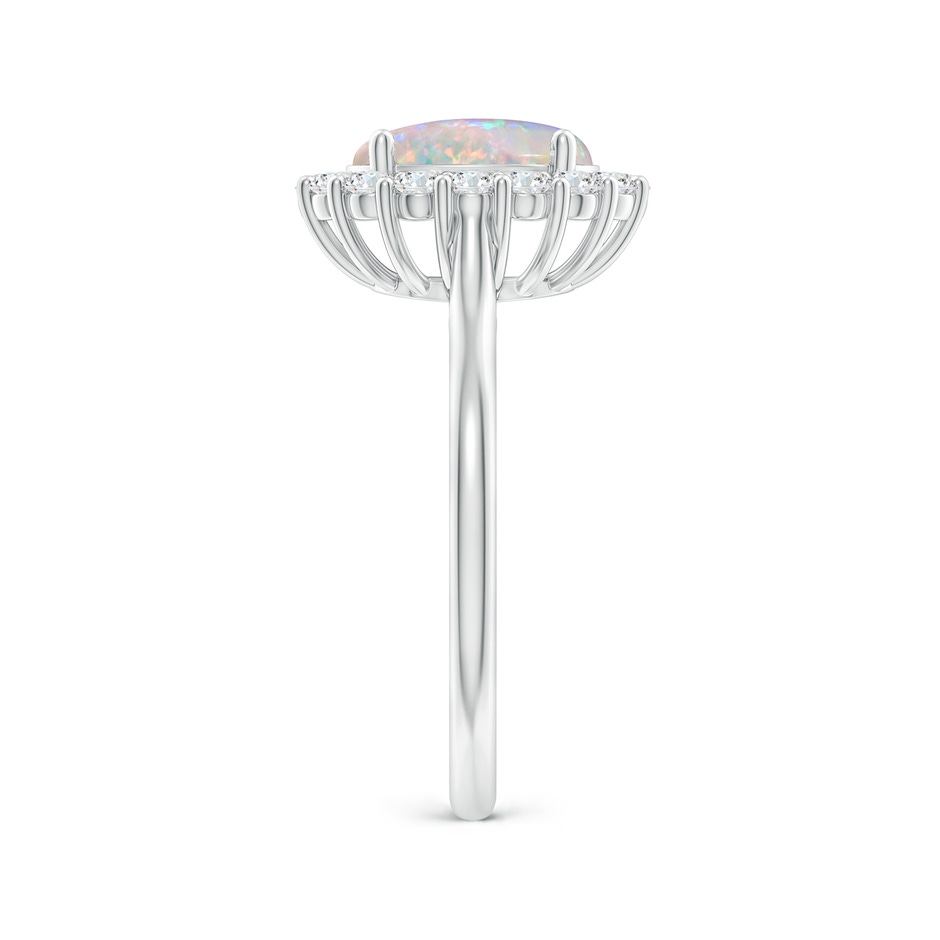 9x7mm AAAA Oval Opal Ring with Floral Diamond Halo in White Gold side-2