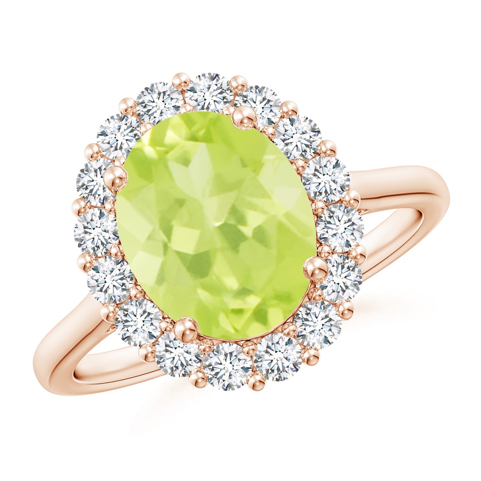 10x8mm A Oval Peridot Ring with Floral Diamond Halo in Rose Gold 