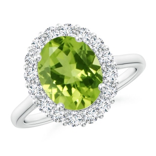 10x8mm AAA Oval Peridot Ring with Floral Diamond Halo in White Gold