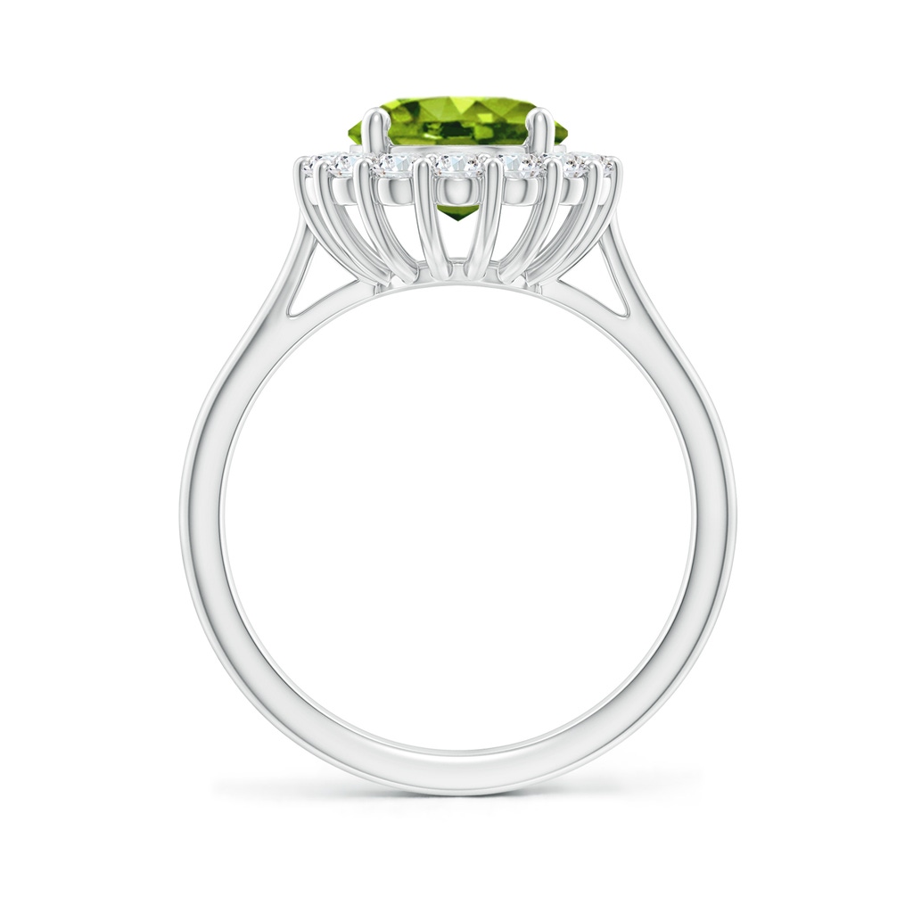 10x8mm AAAA Oval Peridot Ring with Floral Diamond Halo in White Gold - side 199