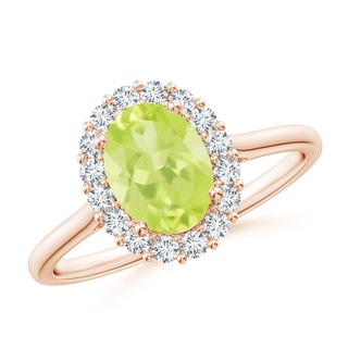 8x6mm A Oval Peridot Ring with Floral Diamond Halo in Rose Gold