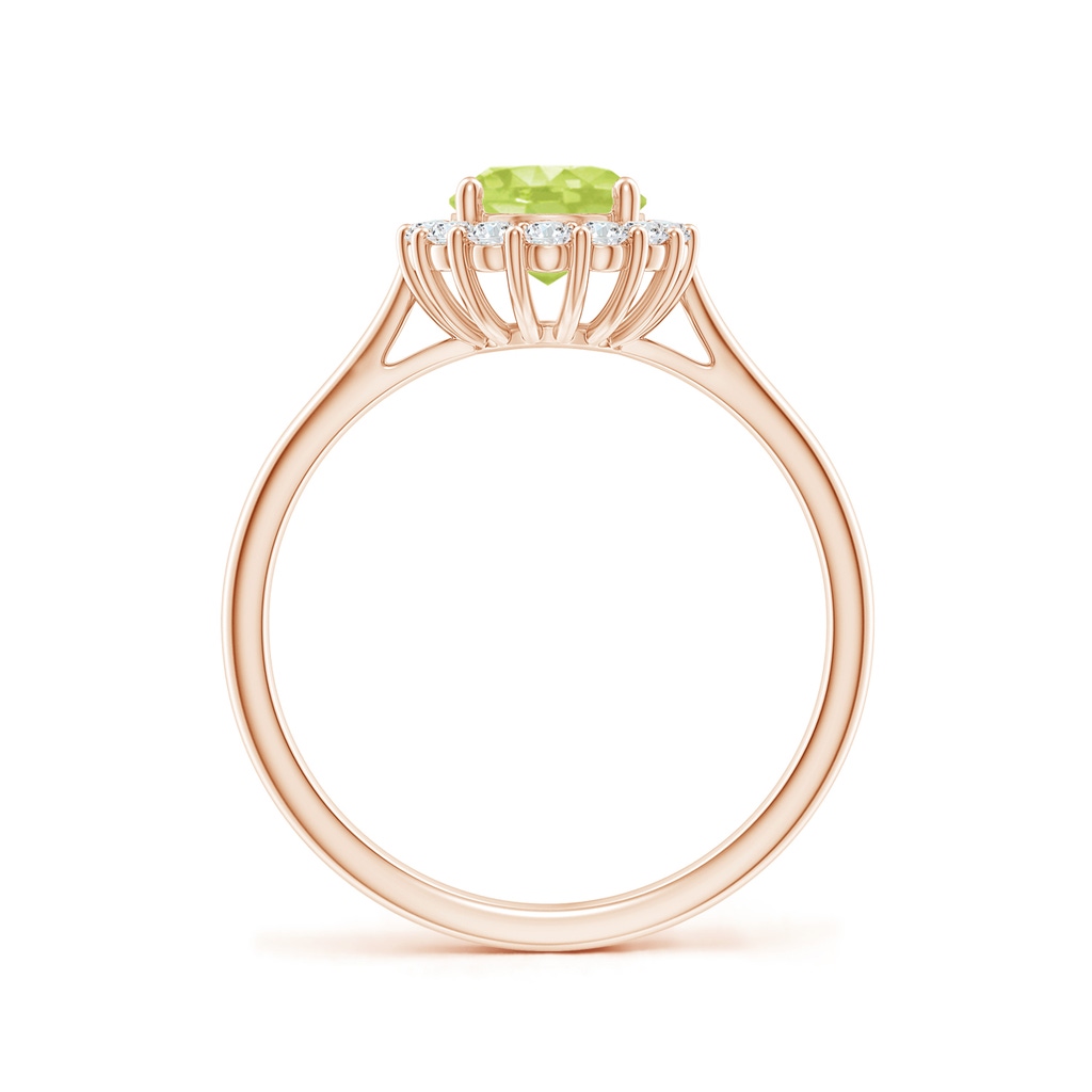 8x6mm A Oval Peridot Ring with Floral Diamond Halo in Rose Gold Side 199