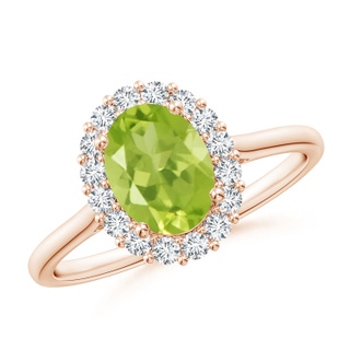 8x6mm AA Oval Peridot Ring with Floral Diamond Halo in Rose Gold