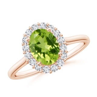 8x6mm AAA Oval Peridot Ring with Floral Diamond Halo in Rose Gold