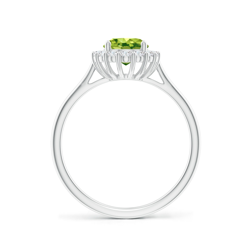 8x6mm AAA Oval Peridot Ring with Floral Diamond Halo in White Gold - side 199