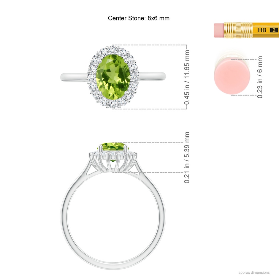 8x6mm AAA Oval Peridot Ring with Floral Diamond Halo in White Gold ruler