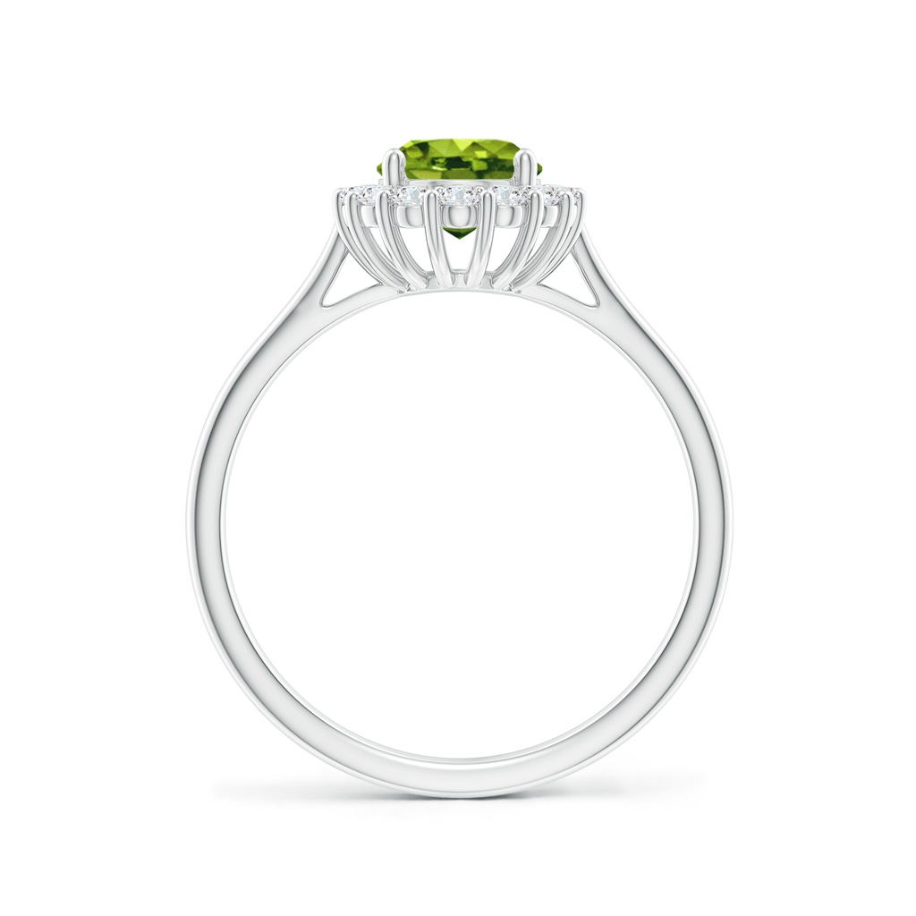 8x6mm AAAA Oval Peridot Ring with Floral Diamond Halo in P950 Platinum Side 199