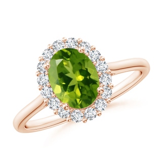 8x6mm AAAA Oval Peridot Ring with Floral Diamond Halo in Rose Gold