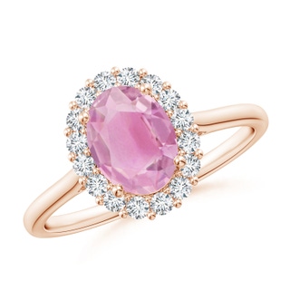 8x6mm A Oval Pink Tourmaline Ring with Floral Diamond Halo in 10K Rose Gold