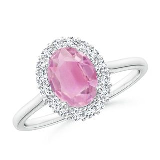 8x6mm A Oval Pink Tourmaline Ring with Floral Diamond Halo in P950 Platinum