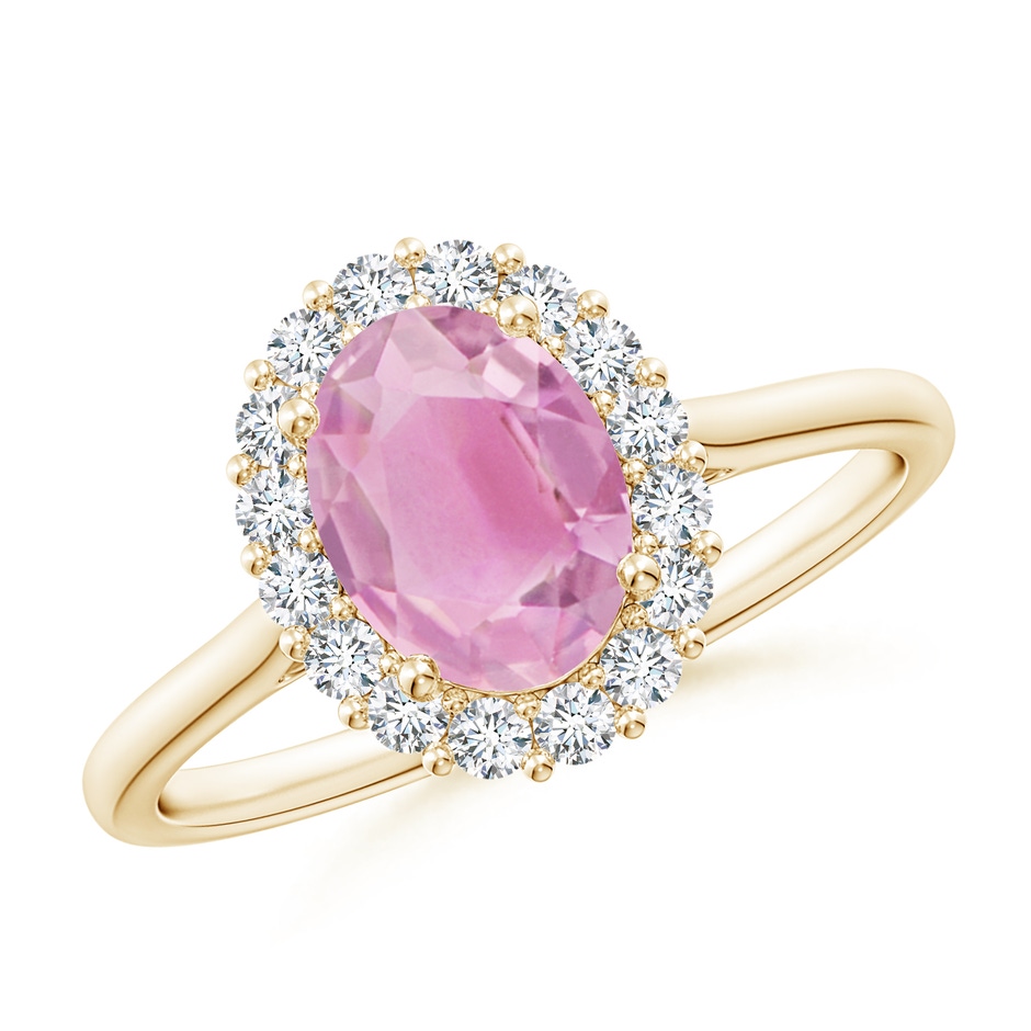 8x6mm A Oval Pink Tourmaline Ring with Floral Diamond Halo in Yellow Gold 