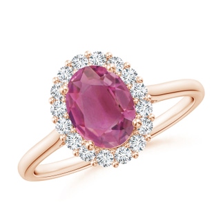 8x6mm AAA Oval Pink Tourmaline Ring with Floral Diamond Halo in 9K Rose Gold
