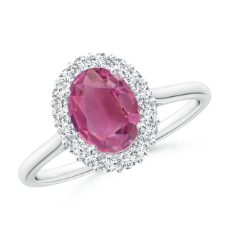 8x6mm AAA Oval Pink Tourmaline Ring with Floral Diamond Halo in P950 Platinum