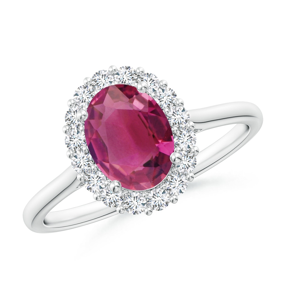 8x6mm AAAA Oval Pink Tourmaline Ring with Floral Diamond Halo in P950 Platinum 