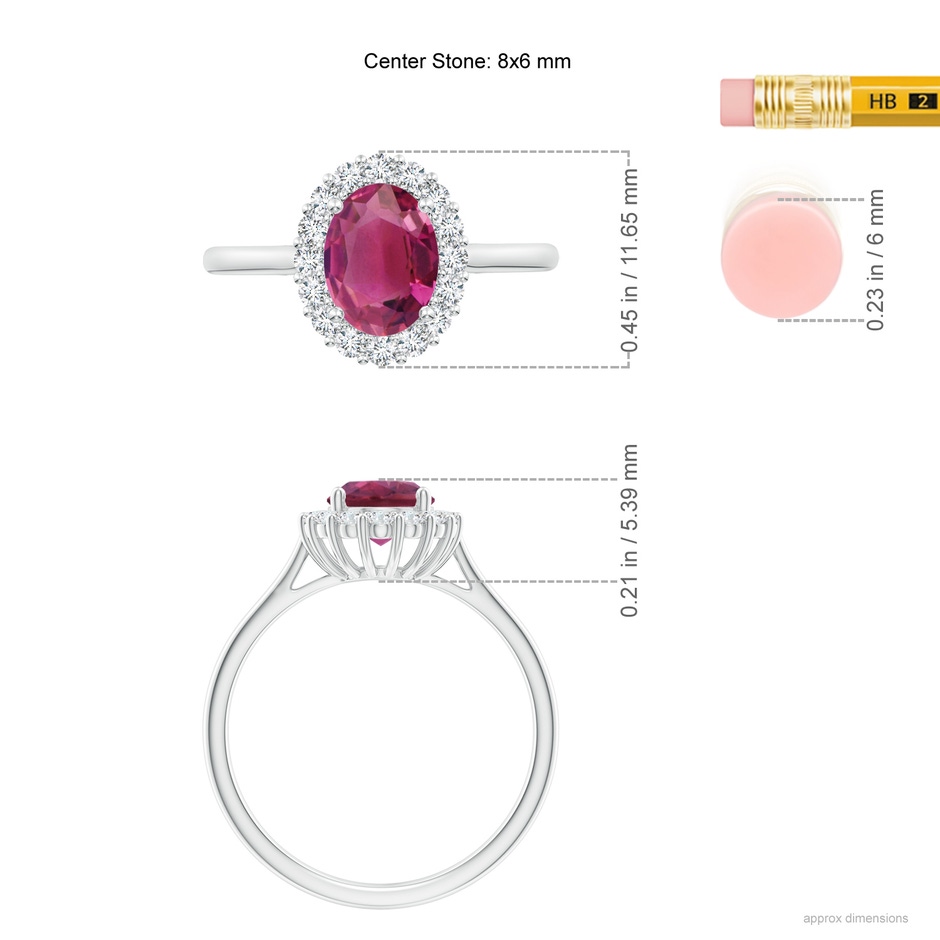 8x6mm AAAA Oval Pink Tourmaline Ring with Floral Diamond Halo in P950 Platinum ruler