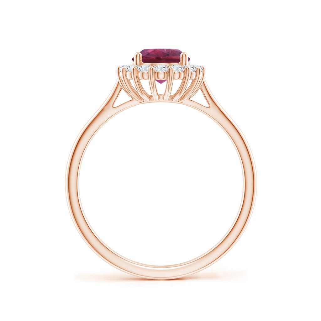 8x6mm AAAA Oval Pink Tourmaline Ring with Floral Diamond Halo in Rose Gold - side 199