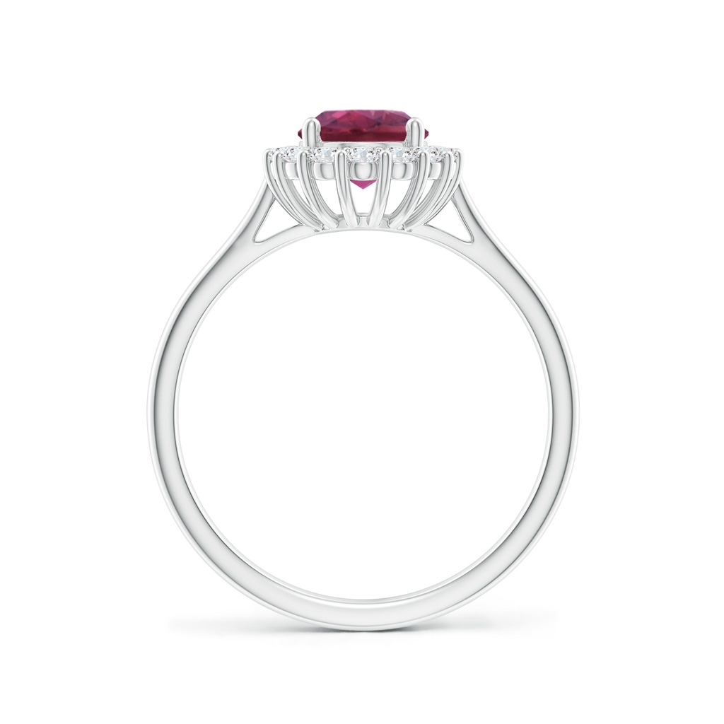 8x6mm AAAA Oval Pink Tourmaline Ring with Floral Diamond Halo in White Gold - side 199