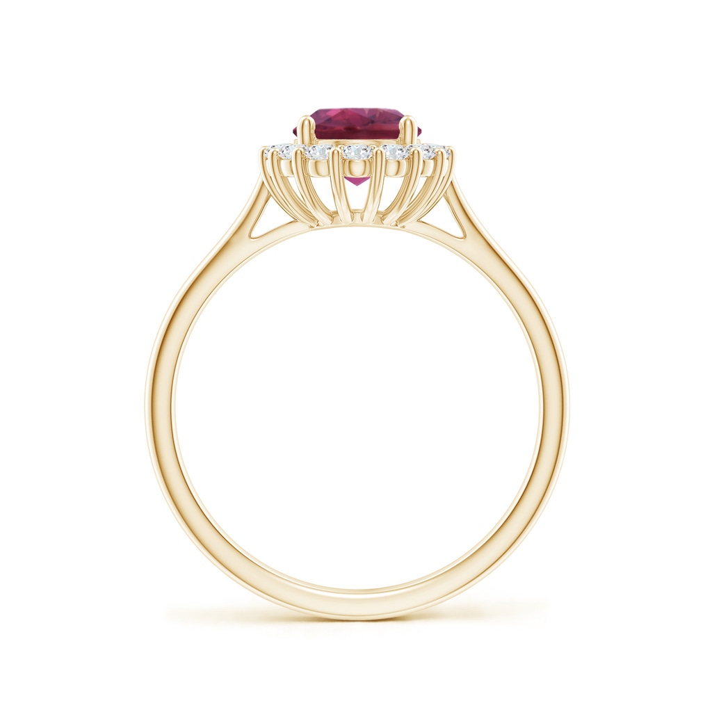 8x6mm AAAA Oval Pink Tourmaline Ring with Floral Diamond Halo in Yellow Gold - side 199