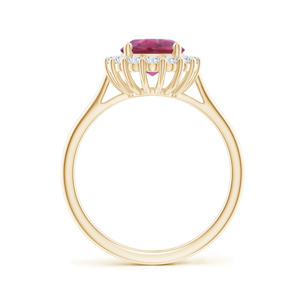 9x7mm AAA Oval Pink Tourmaline Ring with Floral Diamond Halo in Yellow Gold Side 199