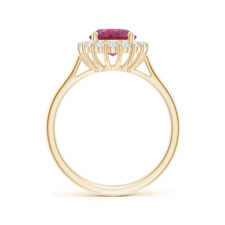 9x7mm AAA Oval Pink Tourmaline Ring with Floral Diamond Halo in Yellow Gold side 199