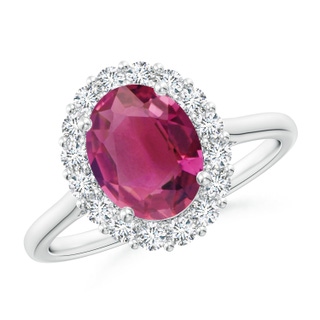 9x7mm AAAA Oval Pink Tourmaline Ring with Floral Diamond Halo in P950 Platinum