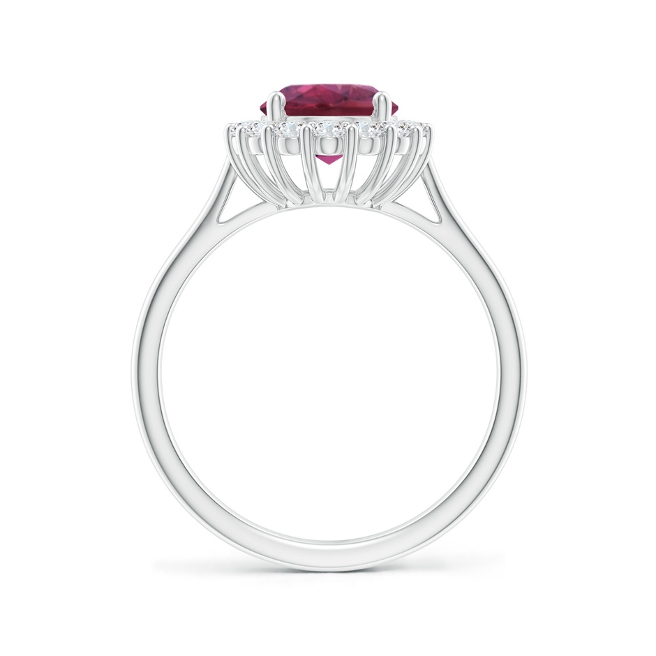 9x7mm AAAA Oval Pink Tourmaline Ring with Floral Diamond Halo in P950 Platinum side 199