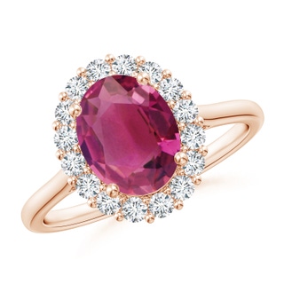 9x7mm AAAA Oval Pink Tourmaline Ring with Floral Diamond Halo in Rose Gold