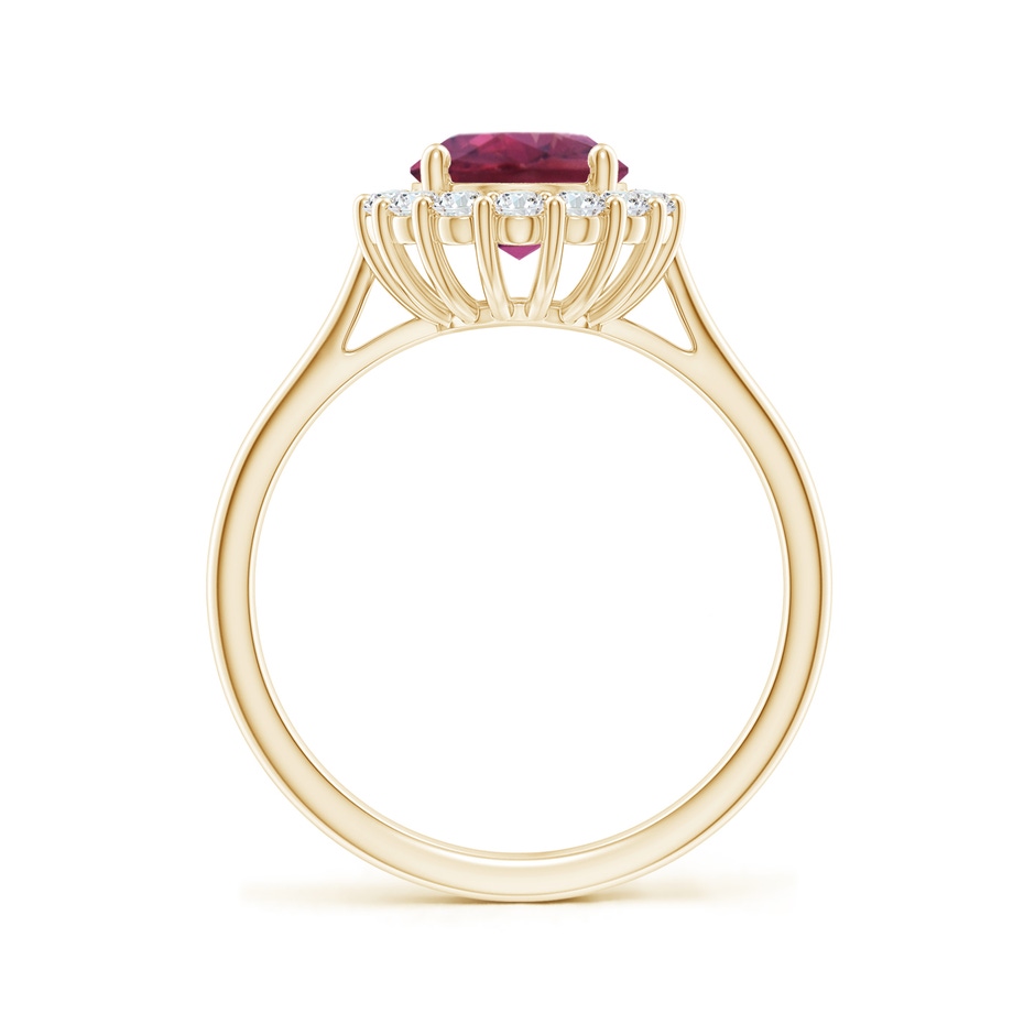 9x7mm AAAA Oval Pink Tourmaline Ring with Floral Diamond Halo in Yellow Gold side 199
