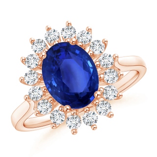 9.86x7.86x4.71mm AAA GIA Certified Oval Sapphire Ring with Floral Diamond Halo in 18K Rose Gold