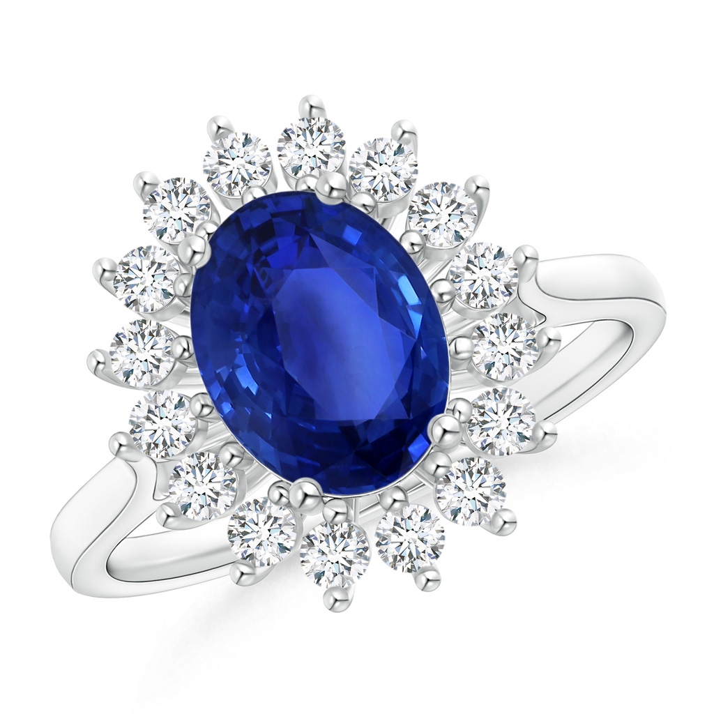 9.86x7.86x4.71mm AAA GIA Certified Oval Sapphire Ring with Floral Diamond Halo in 18K White Gold