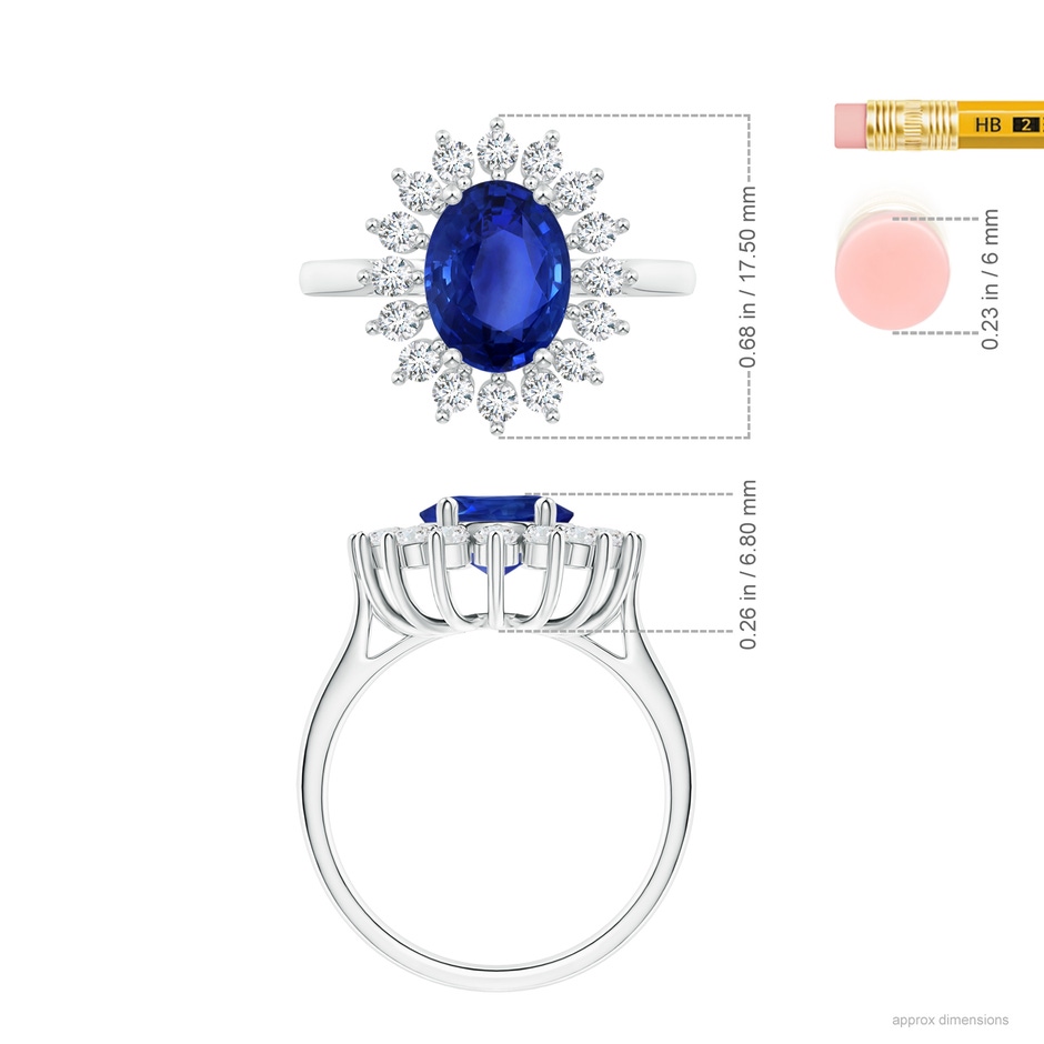 9.86x7.86x4.71mm AAA GIA Certified Oval Sapphire Ring with Floral Diamond Halo in 18K White Gold Ruler