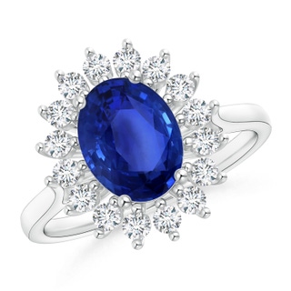 9.86x7.86x4.71mm AAA GIA Certified Oval Sapphire Ring with Floral Diamond Halo in P950 Platinum