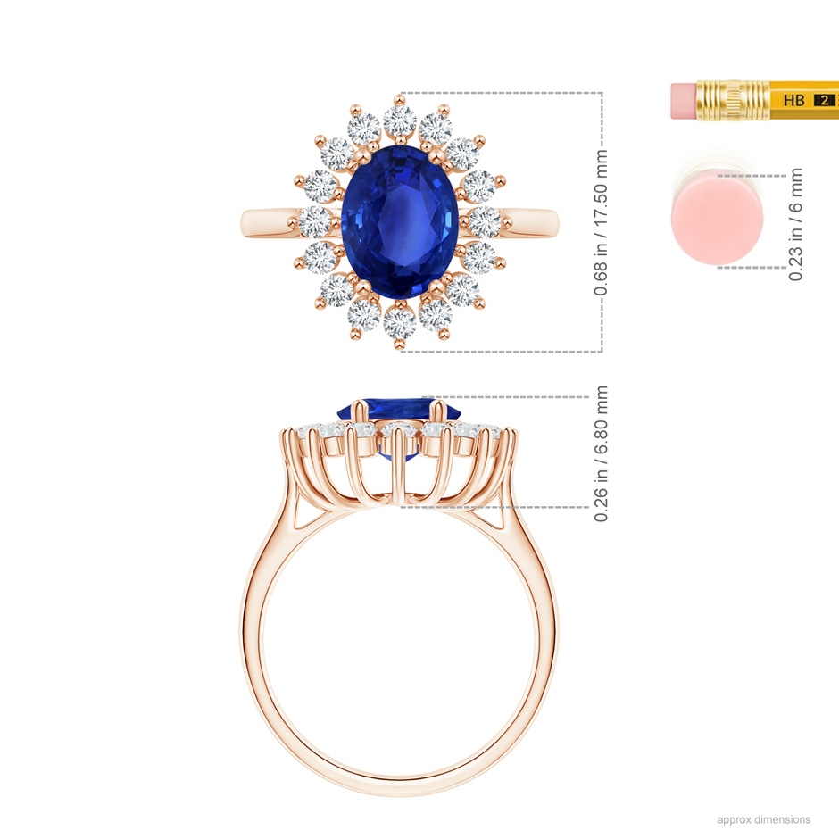 9.86x7.86x4.71mm AAA GIA Certified Oval Sapphire Ring with Floral Diamond Halo in Rose Gold ruler