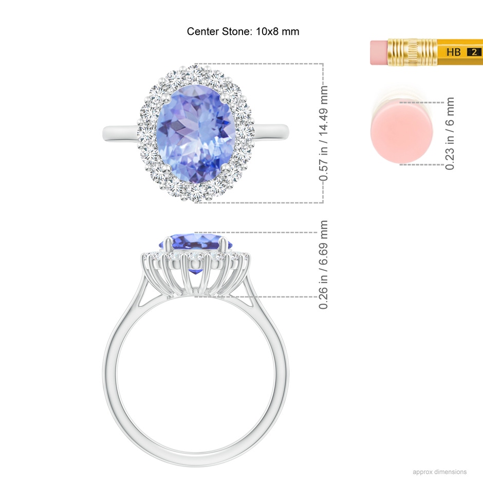 10x8mm A Oval Tanzanite Ring with Floral Diamond Halo in White Gold ruler