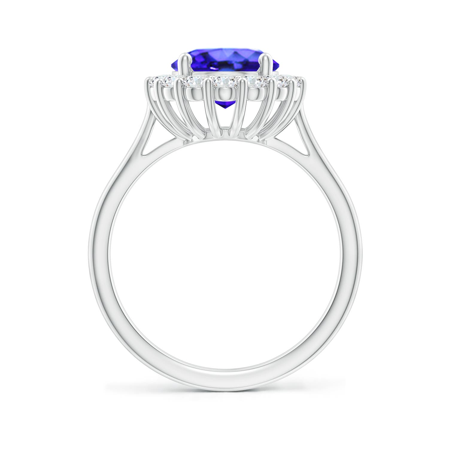 10x8mm AAA Oval Tanzanite Ring with Floral Diamond Halo in P950 Platinum - side 2