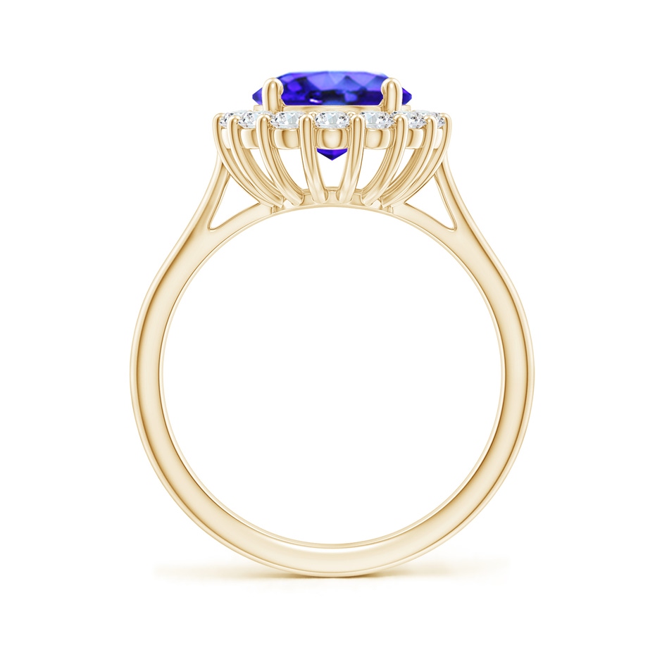 10x8mm AAA Oval Tanzanite Ring with Floral Diamond Halo in Yellow Gold side-1