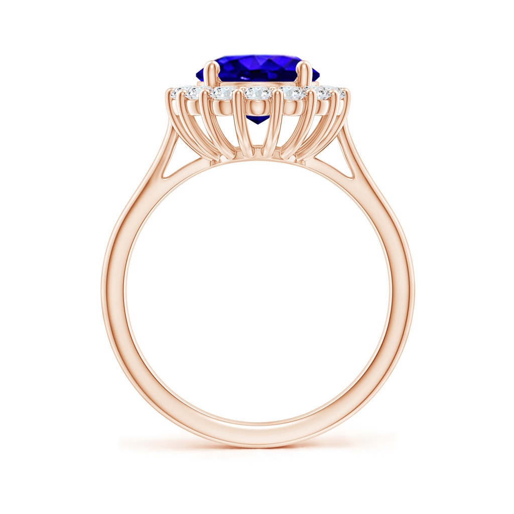 10x8mm AAAA Oval Tanzanite Ring with Floral Diamond Halo in Rose Gold Side-1
