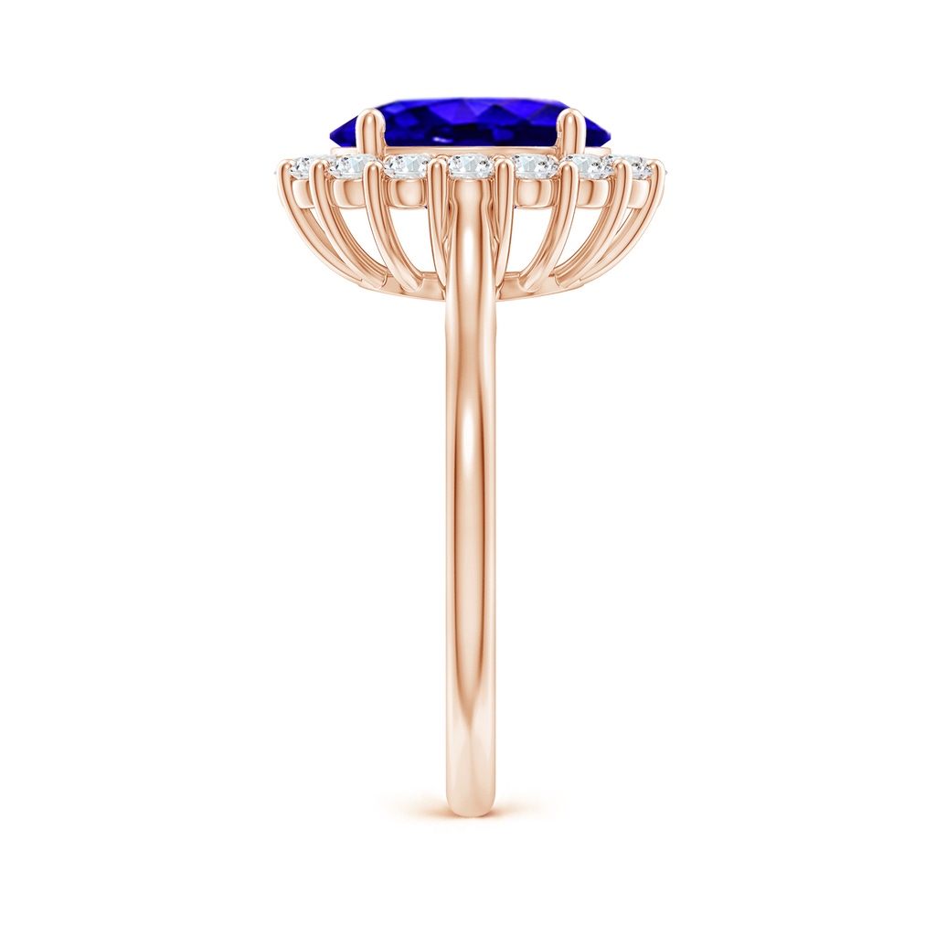 10x8mm AAAA Oval Tanzanite Ring with Floral Diamond Halo in Rose Gold Side-2